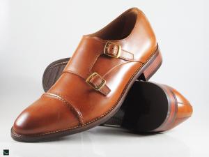 Double monk brown leather shoes