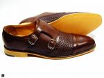 Hand-made Brown double strap printed shoes - 2