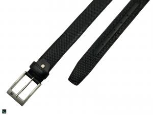 Hexagon Print Leather Belt In  Black