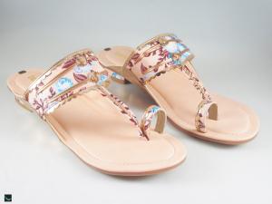 Floral golden design flats in baby pink for ladies