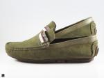 Tri color webbing saddle Moccasin Suede Green - 5