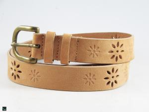 Floral punch beige leather belt