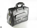 Black genuine multi zip compartments laptop bag - 1