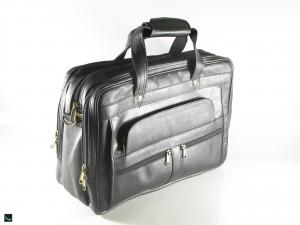 Black genuine multi zip compartments laptop bag