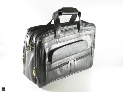 Black genuine multi zip compartments laptop bag