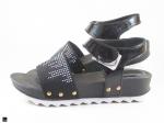 Pu sandals with studs in black - 5