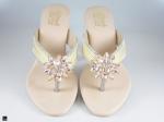 Heel type sandals for ladies in gold  with center stone in floral design - 4