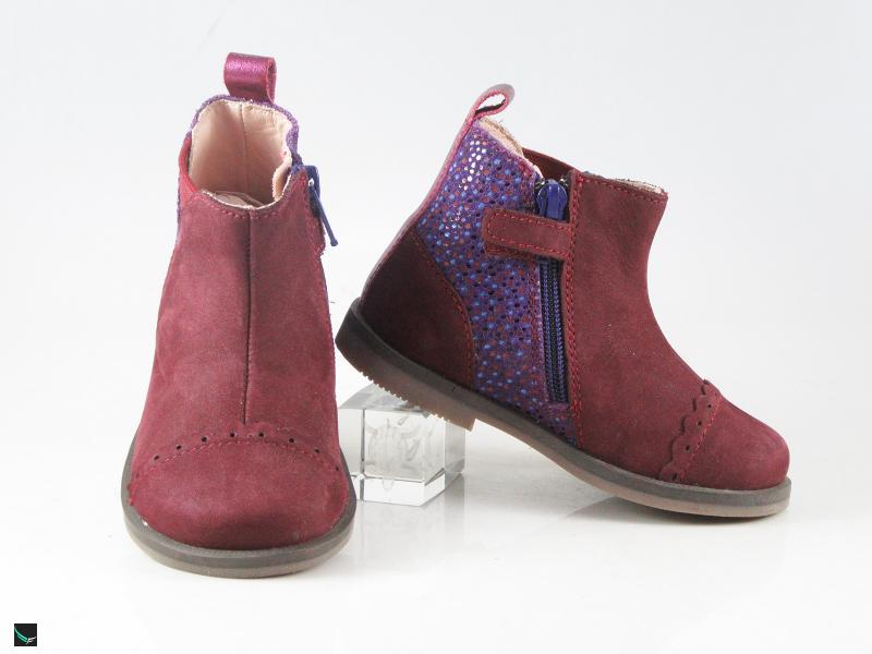 Bicolor kids suede shoes in burgundy