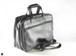 Black genuine multi zip compartments laptop bag - 3
