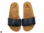 Smooth Leather slide in Navy - 1