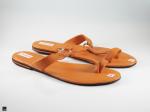 Single strap with toe ring brown ladies slippers - 1