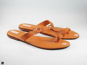Single strap with toe ring brown ladies slippers