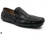 Black Croc Printed Leather Loafers - 3