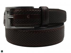 Fish Printed Leather Belt In Brown