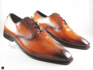 Patina finished tan Oxford with flower punch