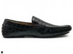 Black Croc Printed Leather Loafers - 6