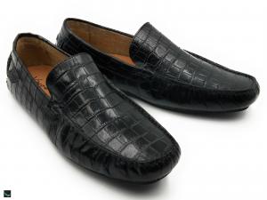 Black Croc Printed Leather Loafers