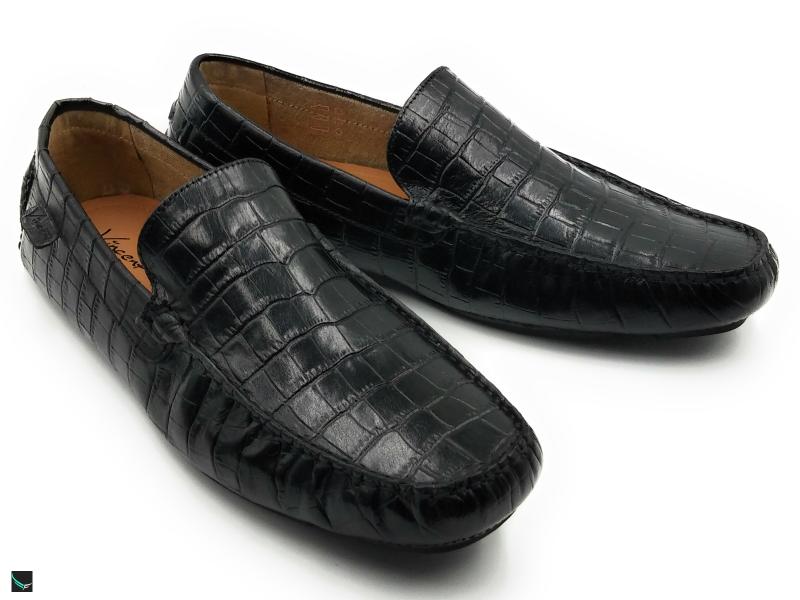 Black Croc Printed Leather Loafers