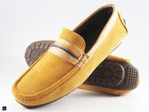 Tri color webbing saddle Moccasin Suede Tan