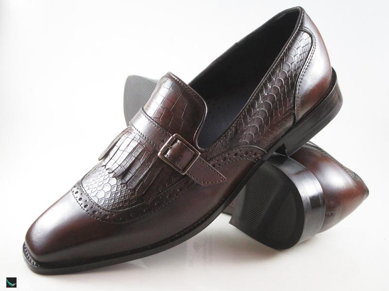 Patina finished loafers with single monk in brown