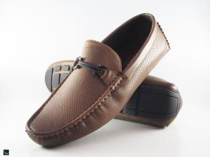 Brown loafer with metal saddle
