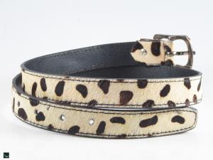 Leopard printed cream leather belt