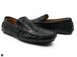 Black Croc Printed Leather Loafers - 7