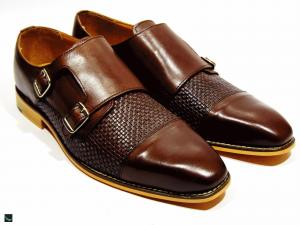 Hand-made Brown double strap printed shoes