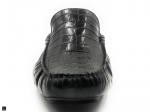Black Croc Printed Leather Loafers - 2