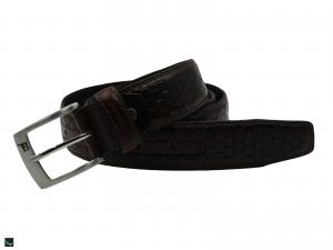 Hexagon Print Leather Belt In  Brown