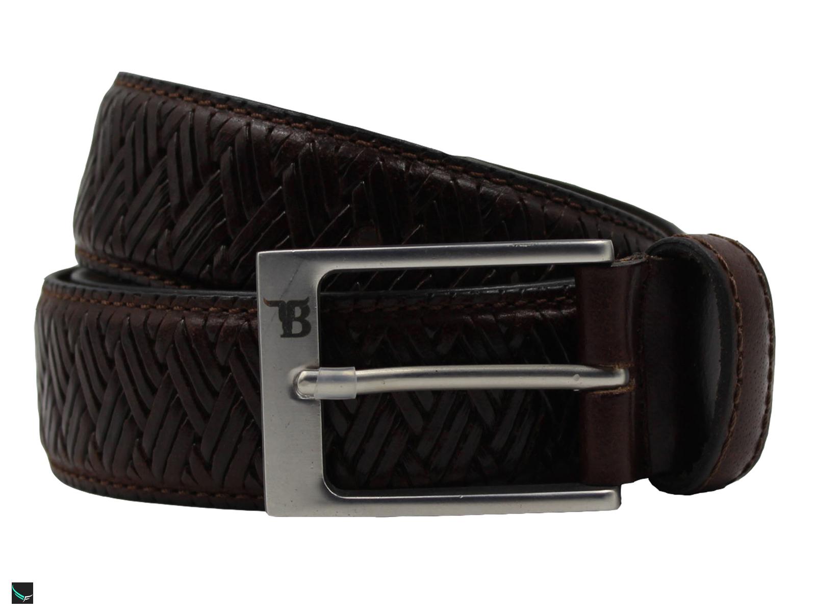 Woven Textured Leather Belt In Brown - 4199 - Leather Collections On ...