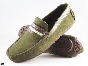 Tri color webbing saddle Moccasin Suede Green